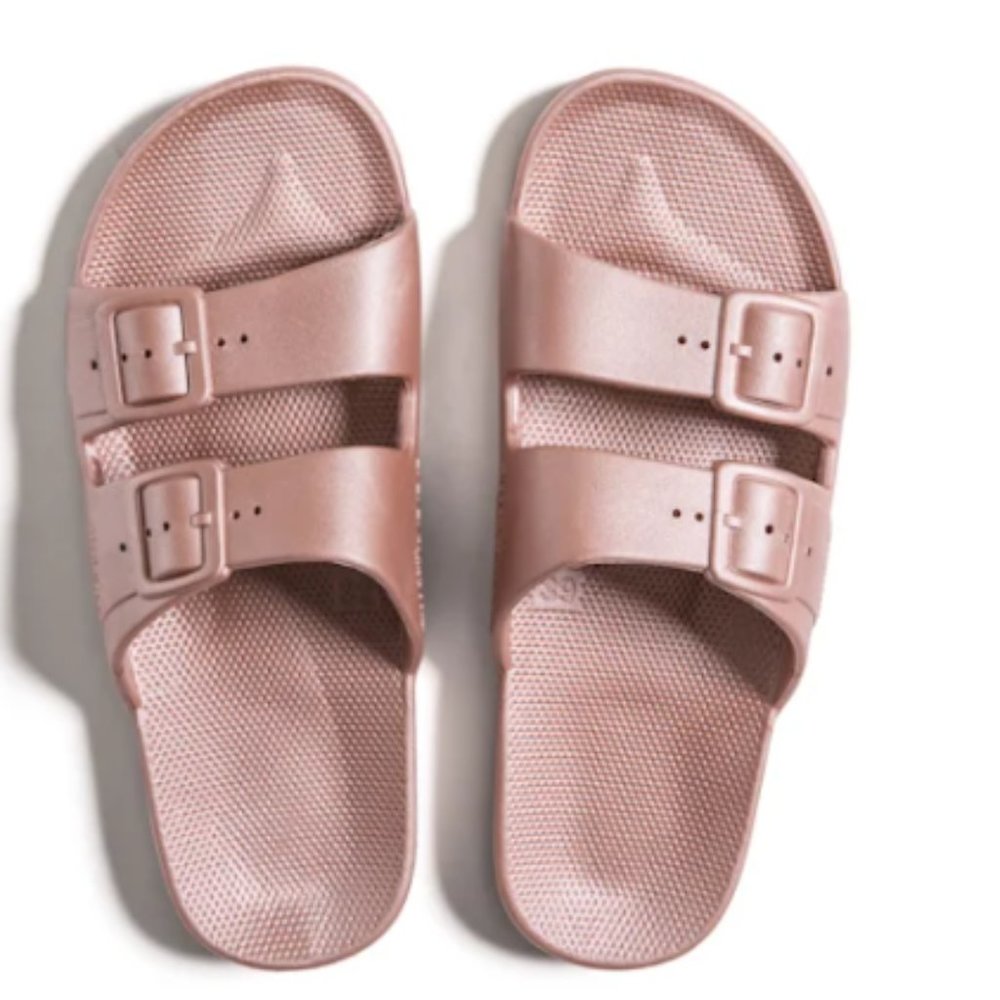 Freedom Moses - Venus smokey pink metallic slides - Size 9/10